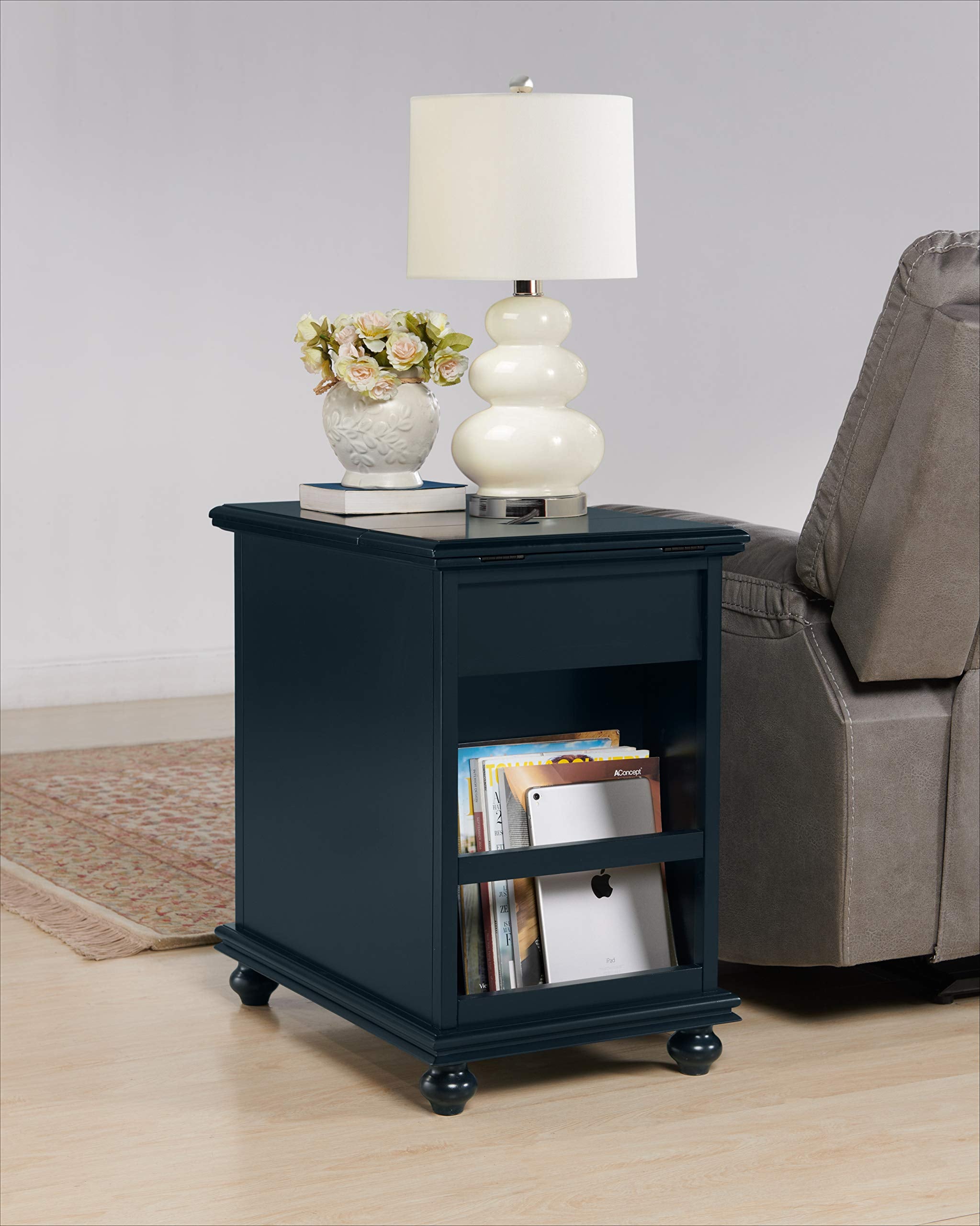 Martin Svensson Home Elegant Chairside End Table with Power, Catalina Blue