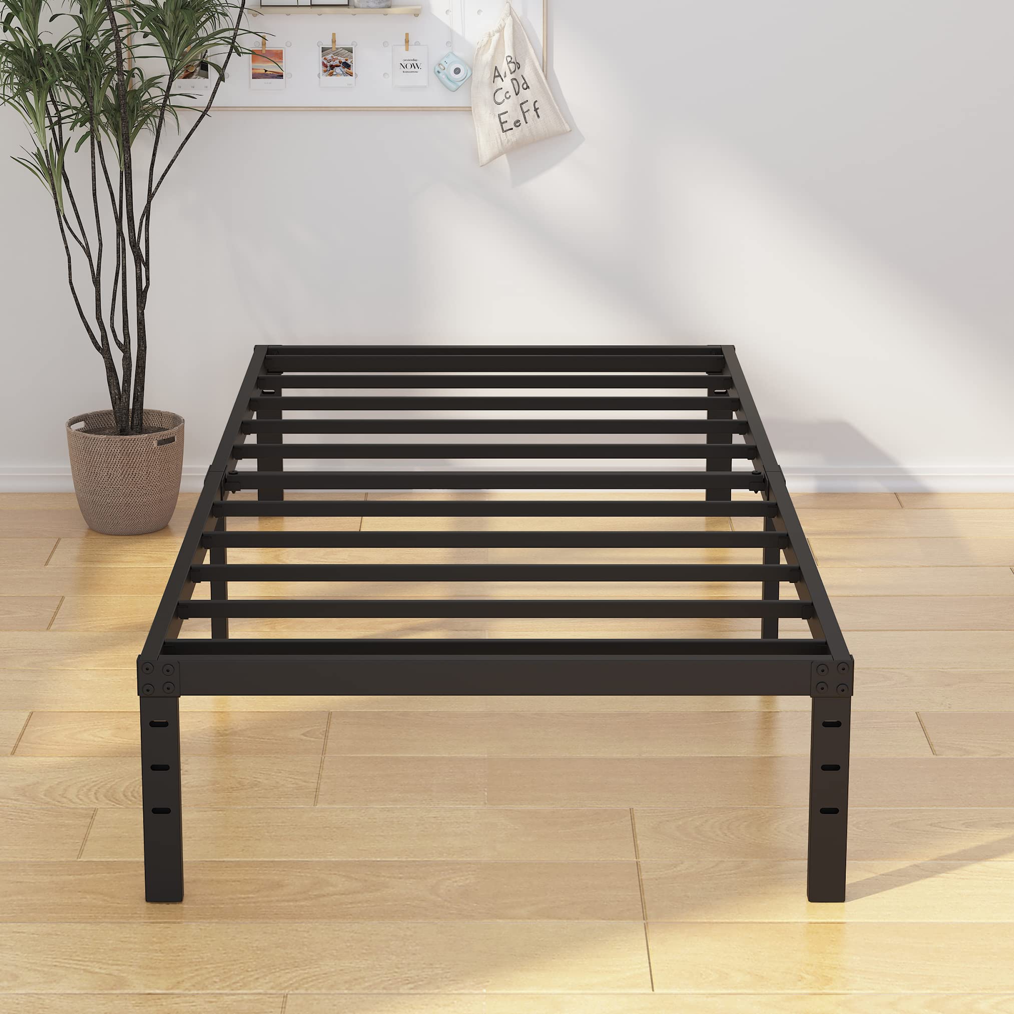 EMODA 14 Inch Twin XL Bed Frames No Box Spring Needed, Heavy Duty XL Twin Metal Platform Bed Frame, Noise Free, Easy Assembly, B