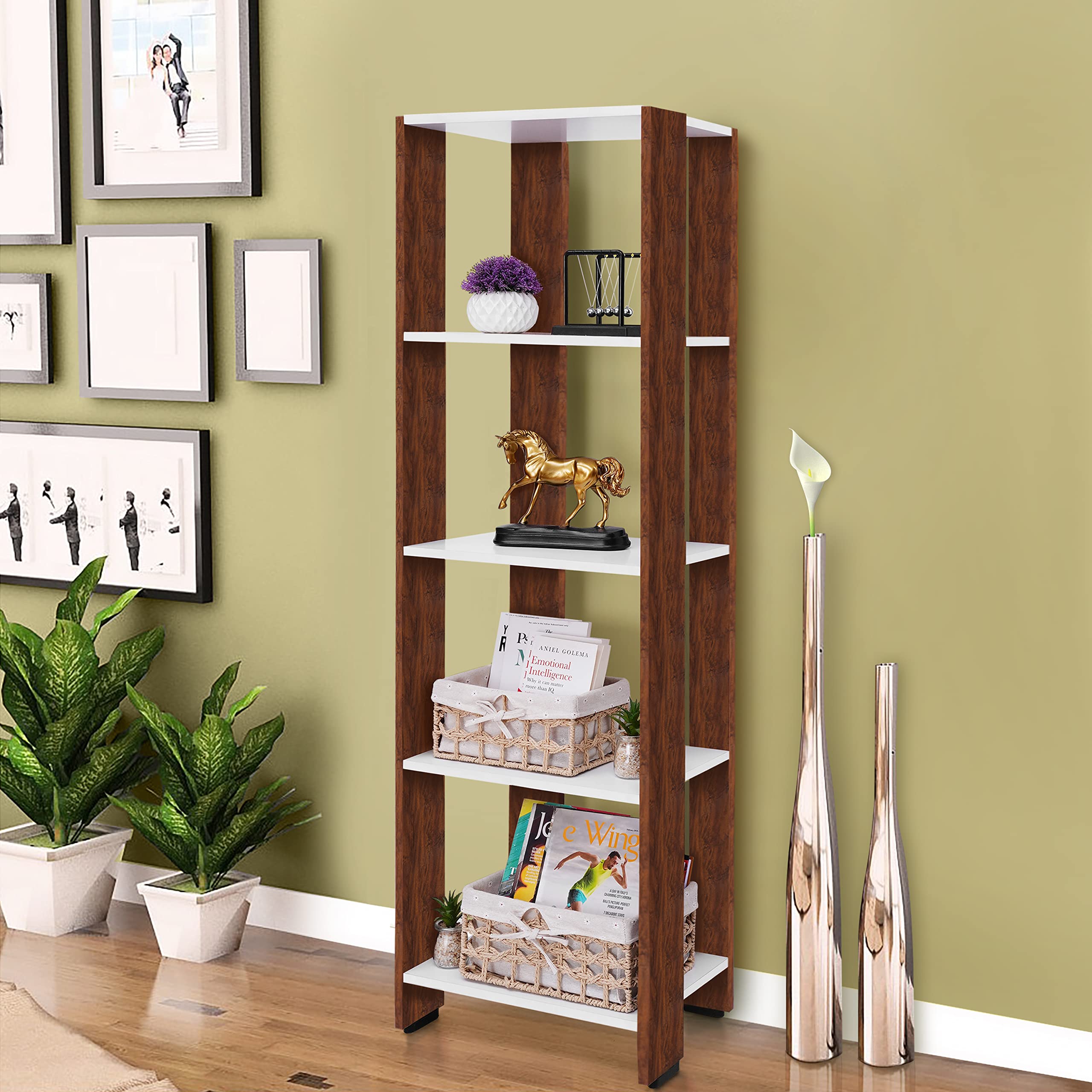 About Space Book Shelf  4 Tier 5 Ft Versatile Book Stand For Home Library, Modern Slim Open Display Rack Shelf Engineered Wood 