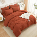Litanika Burnt Orange Comforter Queen Size Set - 7 Pieces Terracotta Bed In A Bag Queen Beddding Comforter Sets, Plain Lightweig