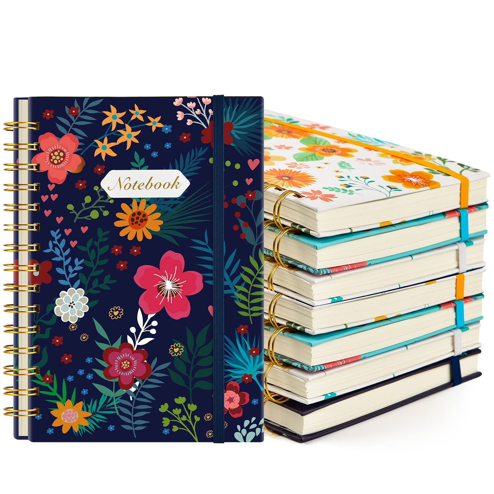 Coopay 8 Pack A5 Spiral Notebook College Ruled Composition Notebooks Hardcover Spiral Journal, Cute Blooming Floral, For Office