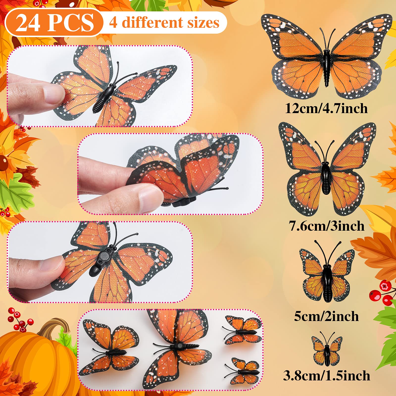 4 Size Monarch Butterfly Decor Halloween Butterfly Wall Decor Magnetic Butterfly Decoration 3D Monarch Butterfly Wall Decal For