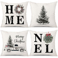 Coeufuedy Christmas Pillow Covers 18X18 Inch Set Of 4 Home Noel Truck Christmas Tree Holiday Cushion Covers Farmhouse Christmas