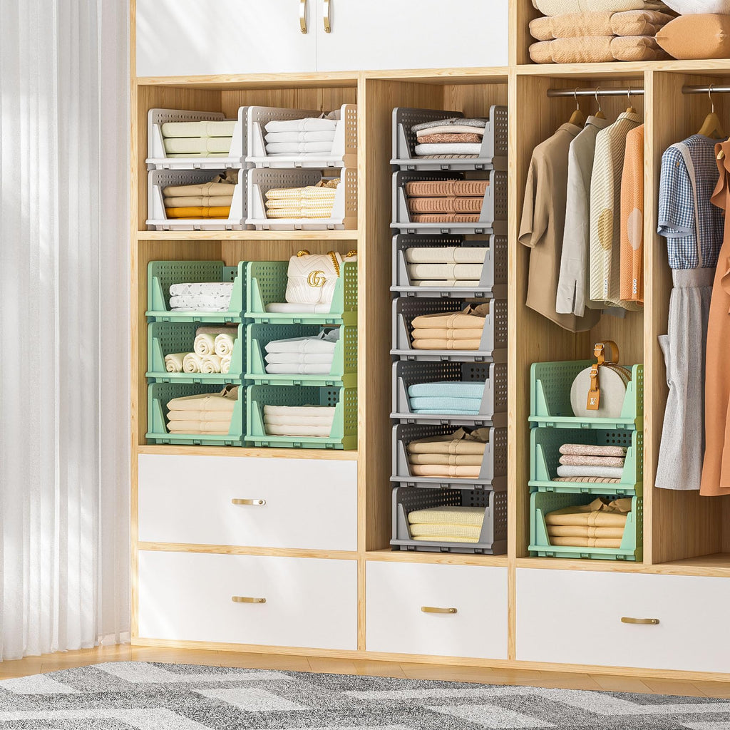 Neprock Closet Organizers - 5 Pack Folding Plastic Drawer Storage For Clothes, Stackable Bins For Closet, Cupboard, Rv Bathroom (5L Green)