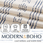 Jinchan Boho Kitchen Curtain Linen Tier Curtain Bohemian Cafe Curtain 24 Inch Geometric Striped Small Window Curtain Light Filtering Farmhouse Country Rustic For Bathroom Rv 1 Panel Blue On Beige