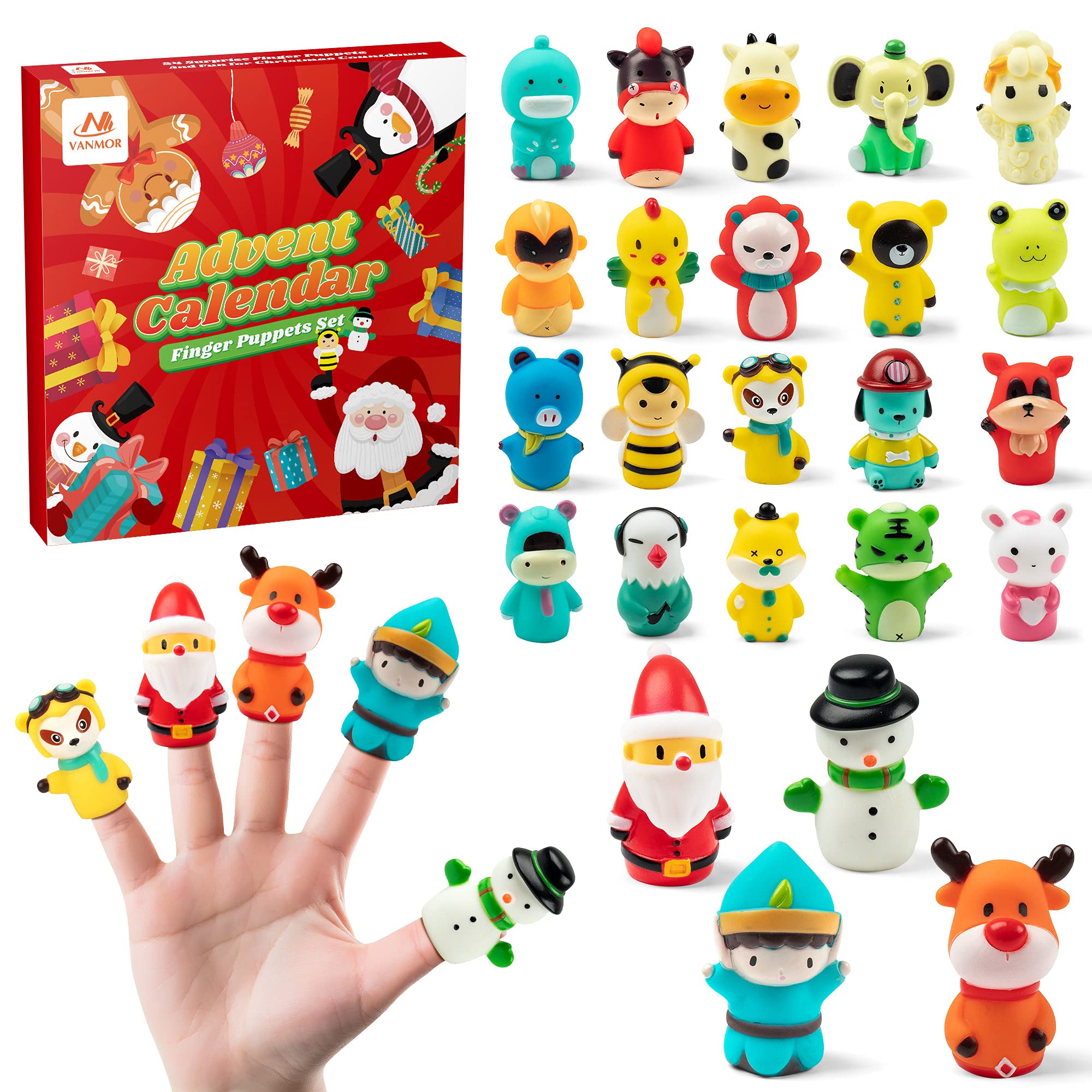 Vanmor Finger Puppets Advent Calendar 2024 for Kids Toddlers - Christmas Countdown Calendar 24 Days Animals Finger Toys Xmas Gif