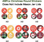 Haooryx 48Pcs Christmas Mason Jar Canning Lid Stickers For Christmas Tree Decorations, Round Self-Adhesive Stickers For Metal Bo