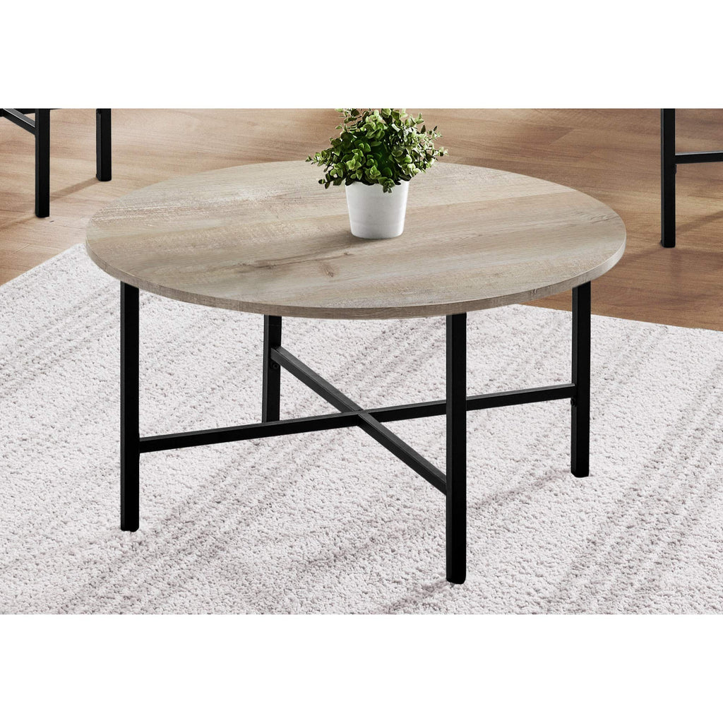 Monarch Specialties Coffee Set of 3 for Living Room Round Metal Legs includes Cocktail 2 End Ocassional Table Set, Taupe