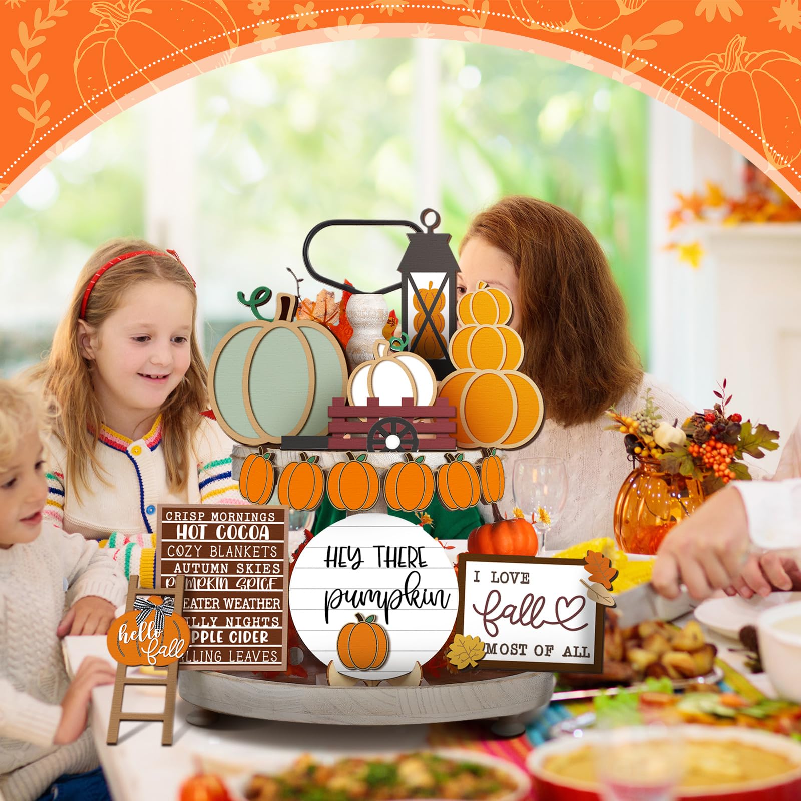 1 Set Fall Tiered Tray Decor Set Autumn Pumpkin Leaves Rustic Farmhouse Decor Thanksgiving Fall Decor Autumn Harvest Decorative