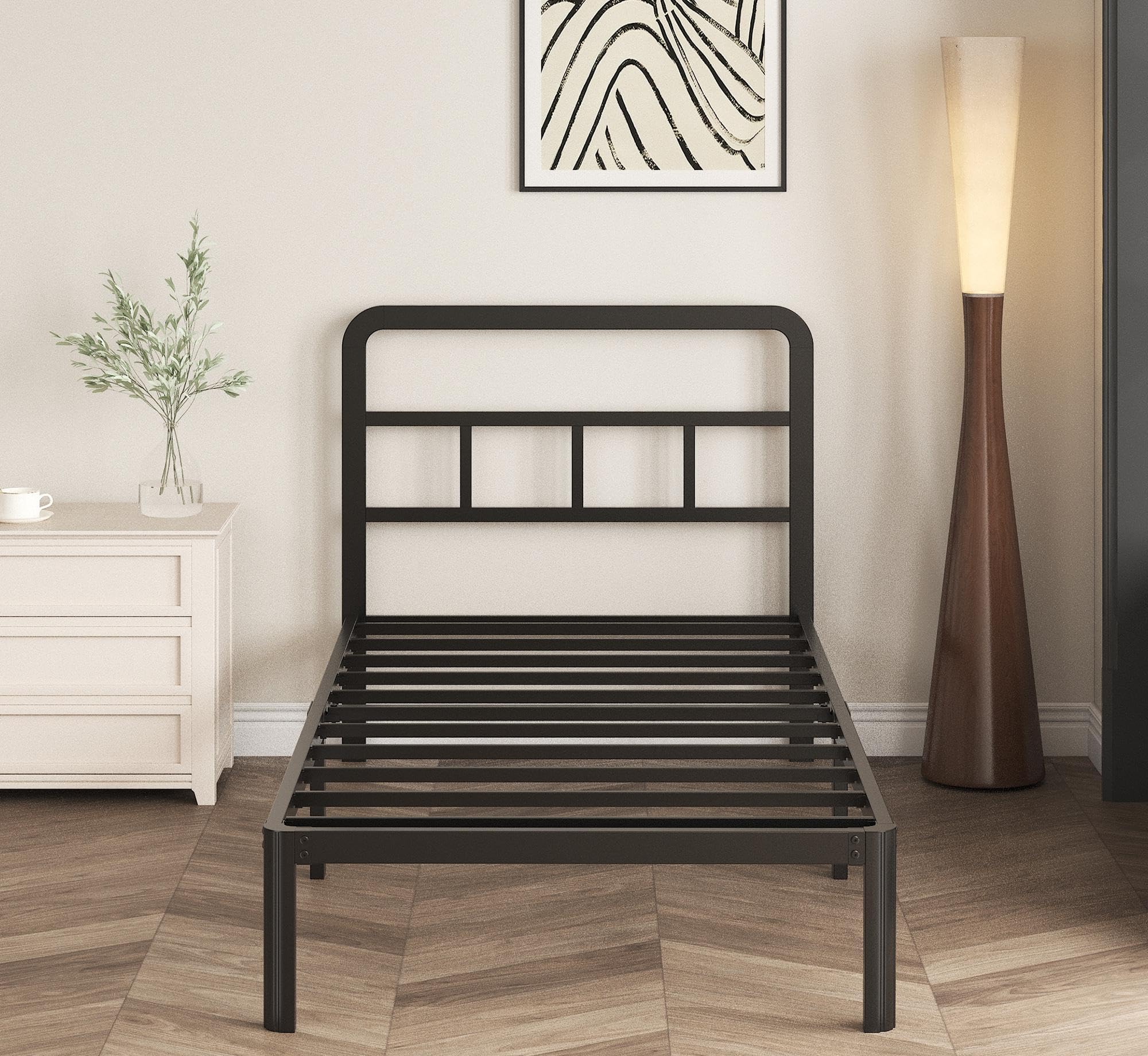 Yicensen 12 Inch Twin Xl Bed Frame With Headboard, Heavy Duty Metal Xl Twin Platform Bed Frame With Rounded Corner Legs, No Box