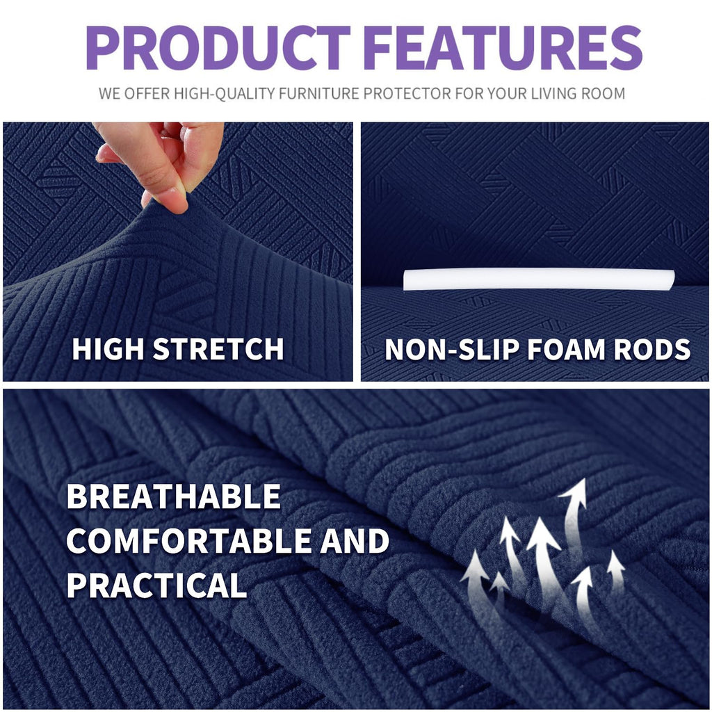 Znsayotx Super Stretch Couch Cover (71'-91'), New Striped Sofa Covers Fitted Slipcovers With Elastic Bottom, Dog Cat Pets Proof Spandex Fabric Comfortable & Durable (Navy Blue, Sofa)