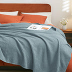 Phf 100% Cotton Waffle Weave Blanket King Size 104' X 90' - Lightweight Cozy Washed Soft Breathable Throw - Perfect Layer For Couch Bed Sofa - Elegant Aesthetic Home Decoration Gift - Ocean