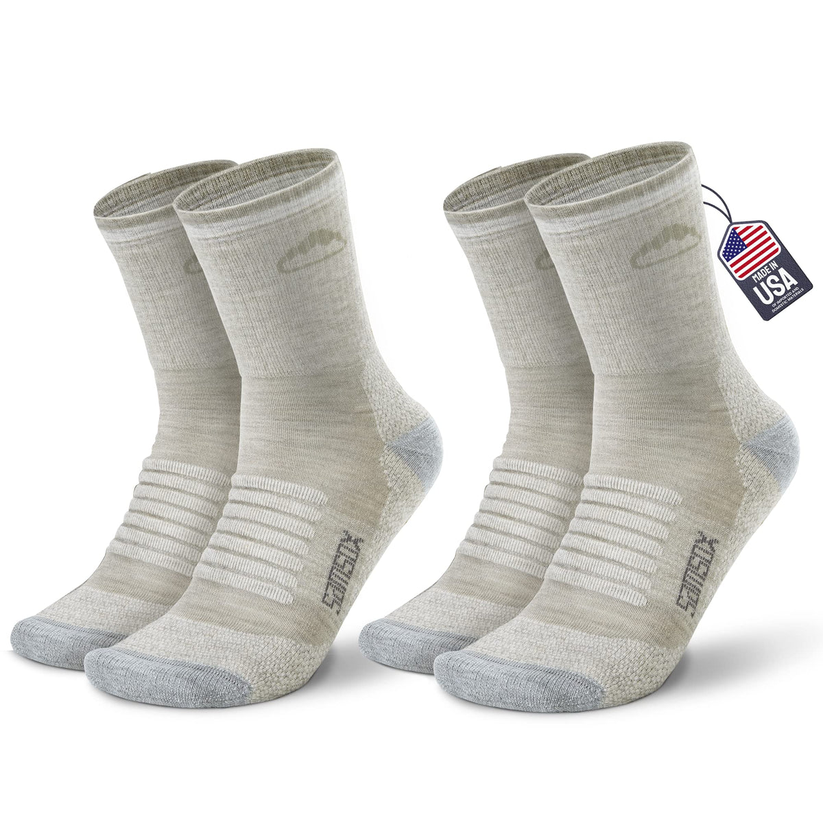 Samsox 2-Pack Merino Wool Hiking Sock, Made In Usa, Oatmeal Sm
