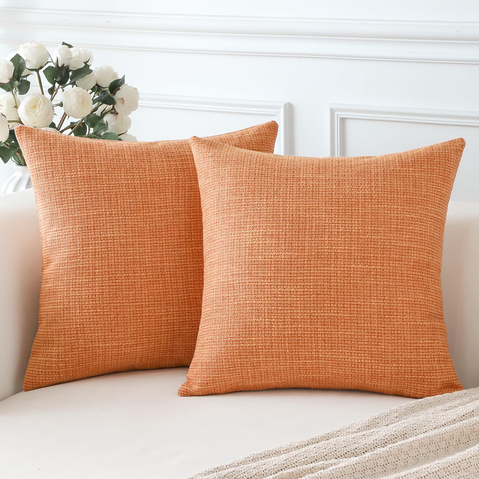 Otostar Linen Throw Pillow Covers Set Of 2 Decorative Square Pillowcases Cushion Covers 28X28 Inch For Home Decor Sofa Bedroom Car 70 X 70 Cm Coral