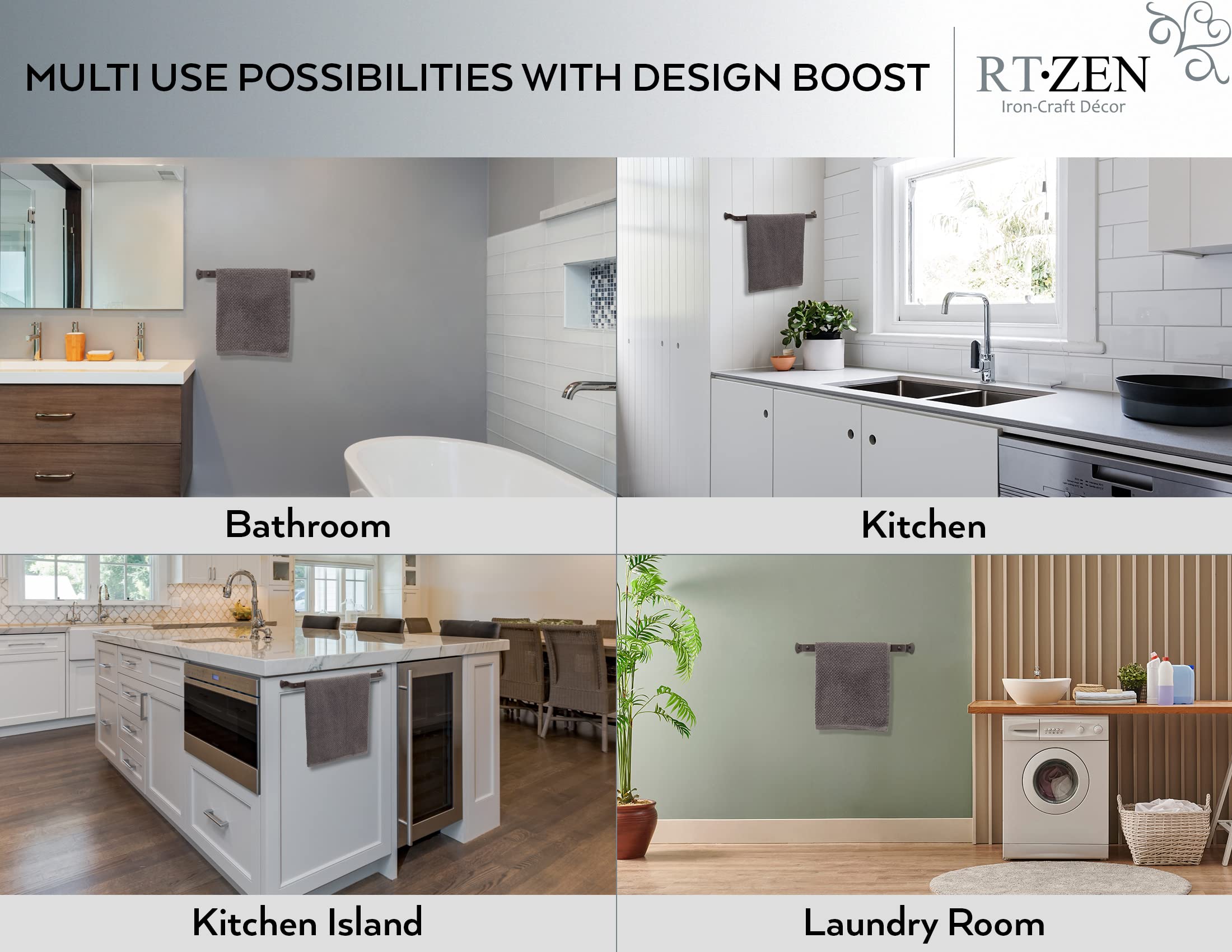 Rtzen Farmehouse Bathroom Towel Holder - Wrought Iron Matte Black Towel Bar Wall Mount Rod - Home Decor Kitchen Towel Hanger Han