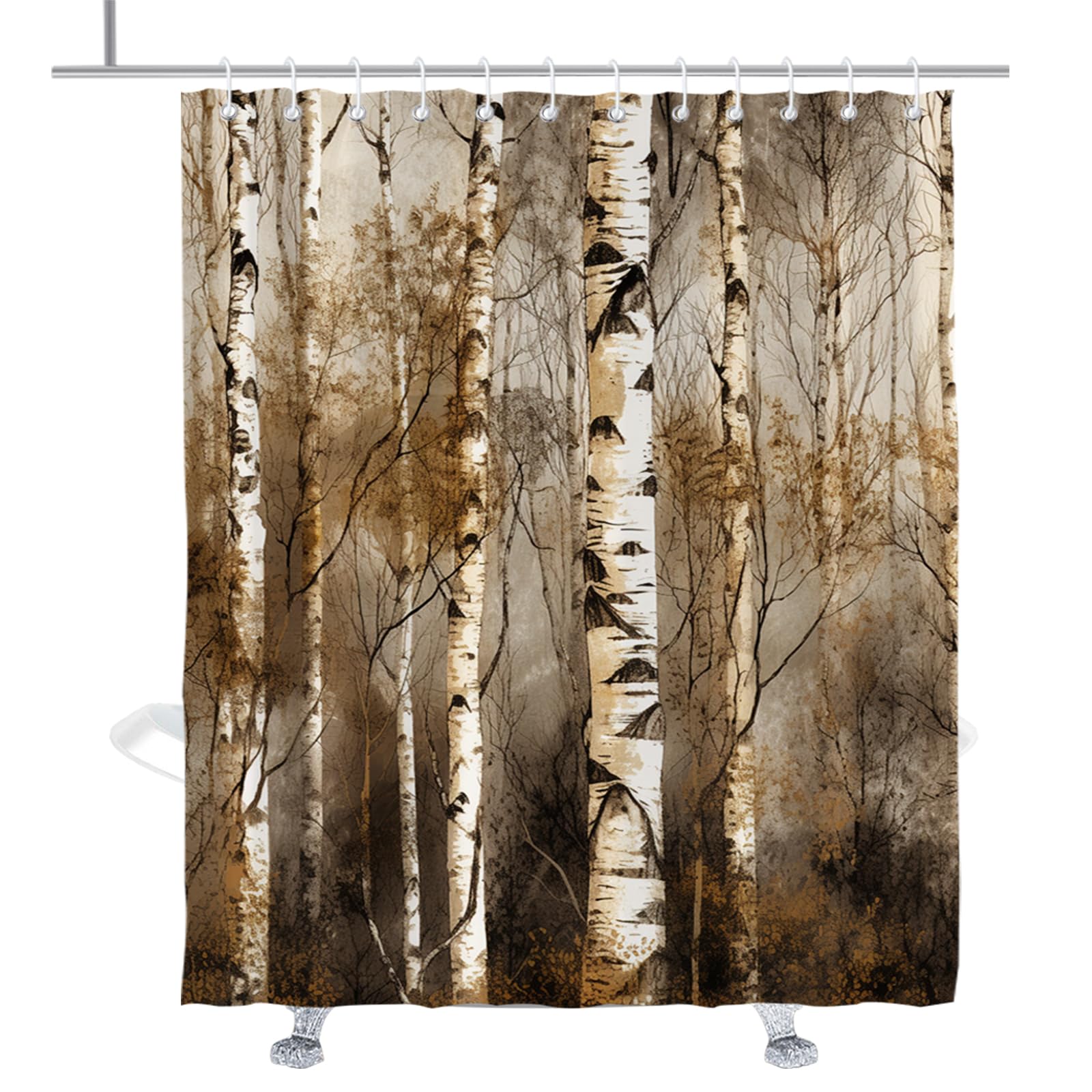 TheBlackSpot Birch Tree Shower Curtain Rustic Bath Curtains Decor Sets Grommet with Hooks 72W x 72H inches