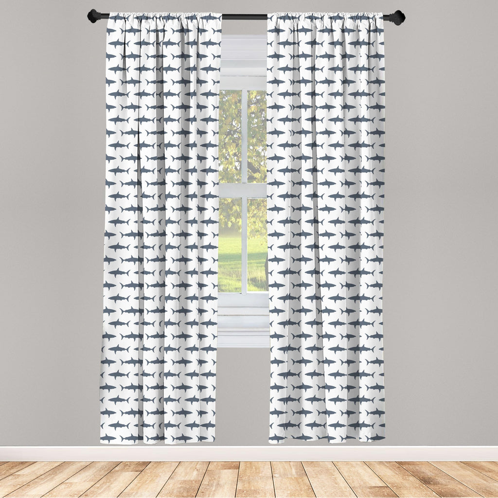 Ambesonne Sea Animals Window Curtains Pack Of 2, Sharks Swimming Horizontal Silhouettes Powerful Dangerous Wild Life, Lightweigh