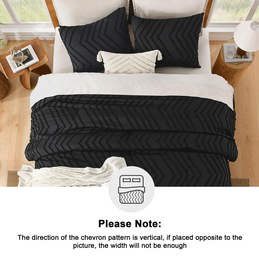 Litanika Black California King Comforter Set, 3 Pieces Cal King Oversized Chevron Tufted Solid Bedding Comforter Sets, Fluffy Be