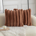 Neelvin Brown Faux Fur Cozy Soft Stripe Decorative Throw Pillow Covers 18X18 Inch Set Of 2,Velvet Pillowcase Cushion Case For So