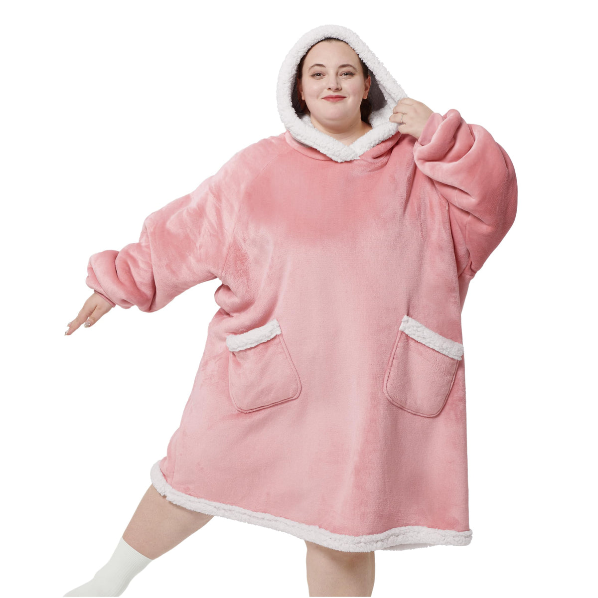 Bedsure Oversized Wearable Blanket Hoodie - Sherpa Hooded Blanket Adult As Pink Gifts For Men Mom Women, Big Sweatshirt Blanket