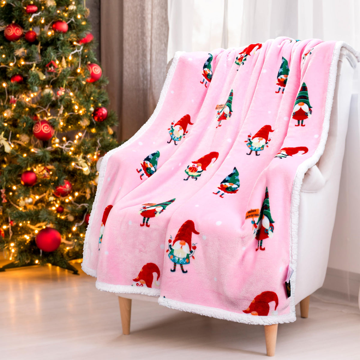 Solaris Santa Claus Sherpa Throw Blanket, Soft Warm Cozy Reversible Fuzzy Fleece Patterns Holiday Blanket For Couch Sofa Bed, Ho