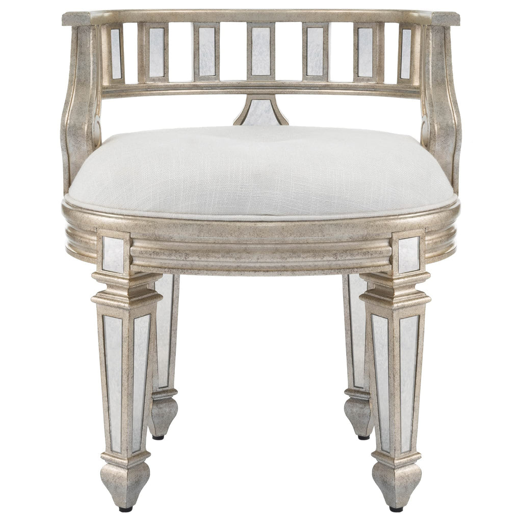 HomeRoots Silver Birch Wood Solids; MDF Mirrored Crescent Vanity Stool