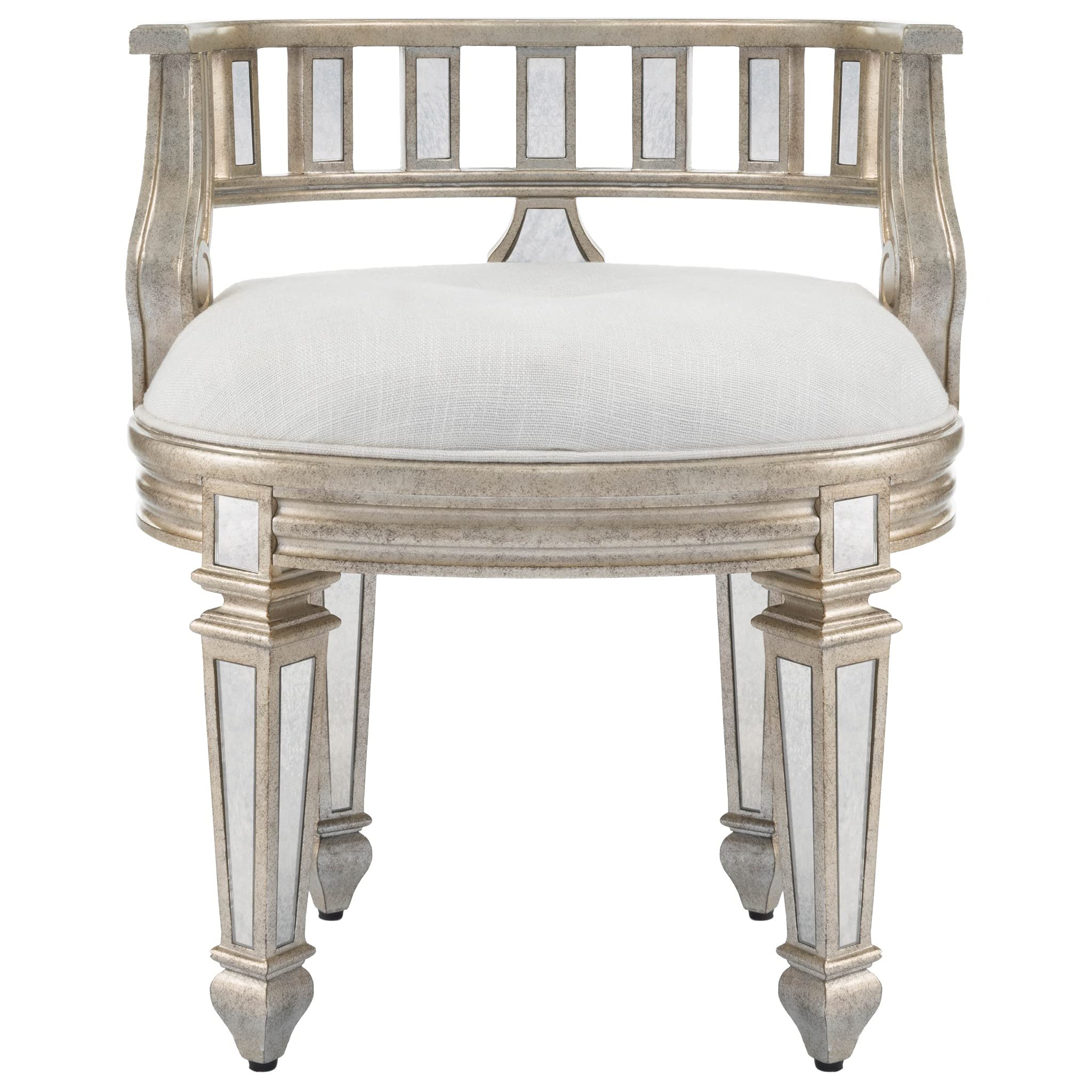 HomeRoots Silver Birch Wood Solids; MDF Mirrored Crescent Vanity Stool