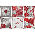 Comminy Red Grey Pillow Covers 16X16 Set Of 6 Decorative Burgundy Daisy Throw Pillow Cover For Couch Modern Farmhouse Cushion Co