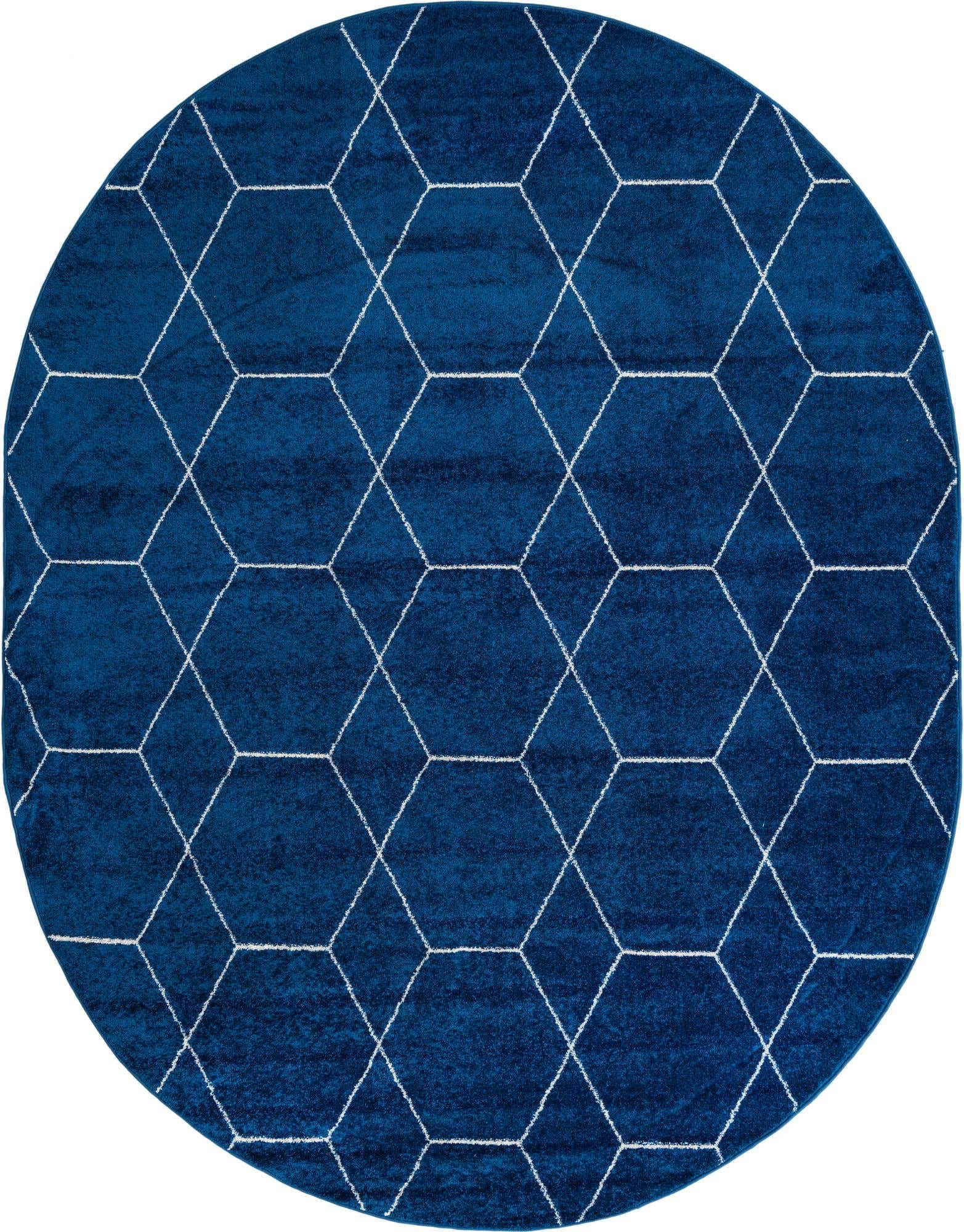 Unique Loom Trellis Frieze Collection Area Rug - Geometric (7 10 x 10 Oval, Navy Blue/ Ivory)