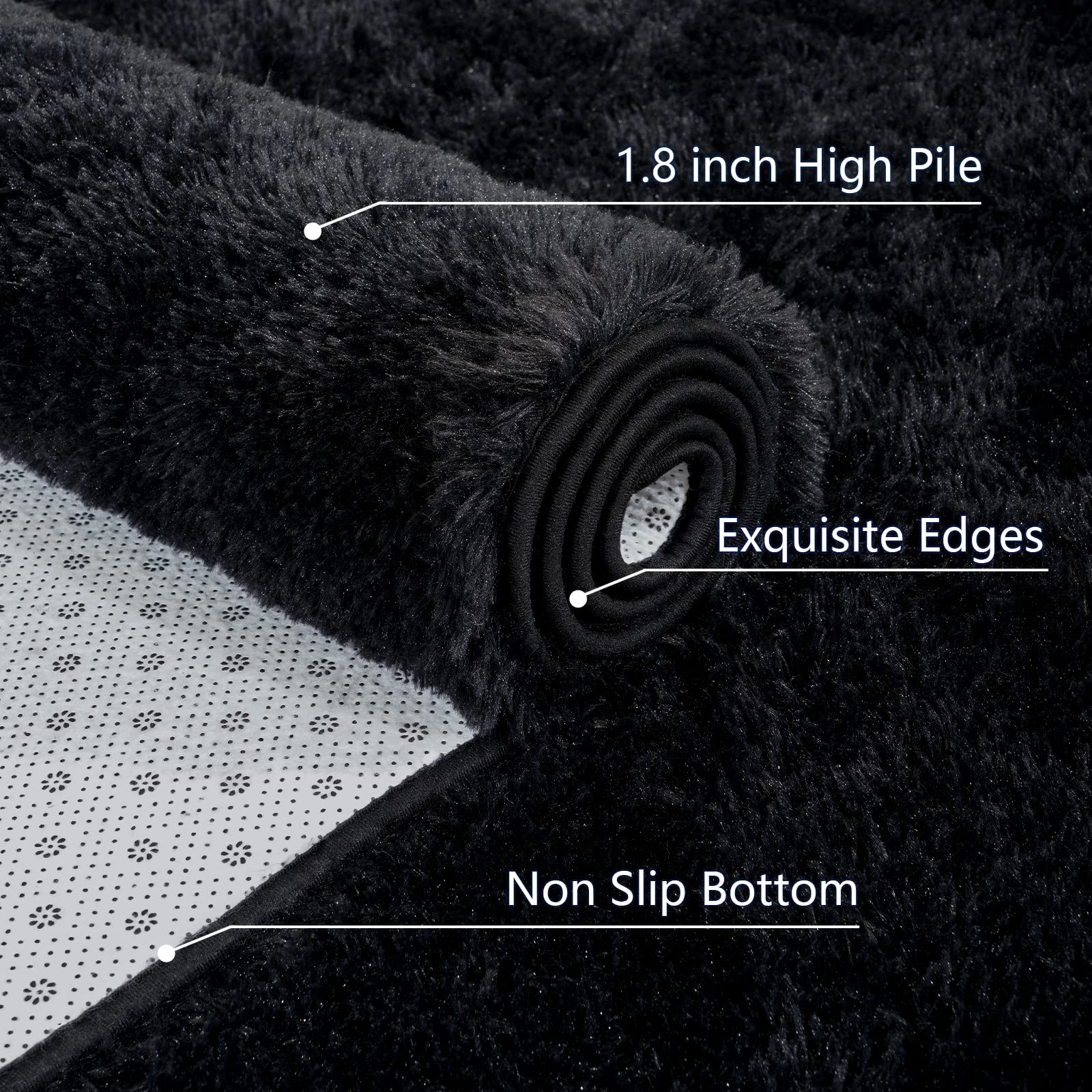 Arogan Luxury Soft Area Rugs For Bedroom Living Room Plush Shag Rug 4X6 Feet, Black Fluffy Rug For Kids Girls Playroom Dorm Room