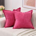 Haussy Hot Pink Large Decorative Throw Pillow Covers 26X26 Inch Set Of 2,Soft Solid Corduroy Striped Cushion Case,Square Euro Pi