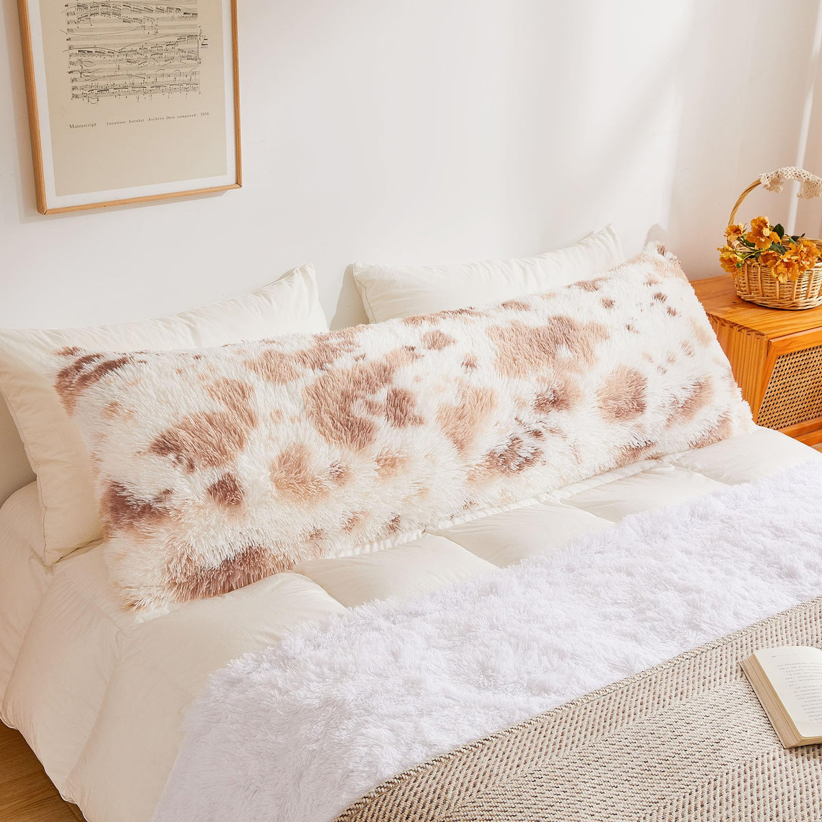 Xege 20X54 Fluffy Body Pillow Cover, Cow Print Plush Fuzzy Faux Fur Body Pillowcase With Zipper, Farmhouse Shaggy Furry Long Pil