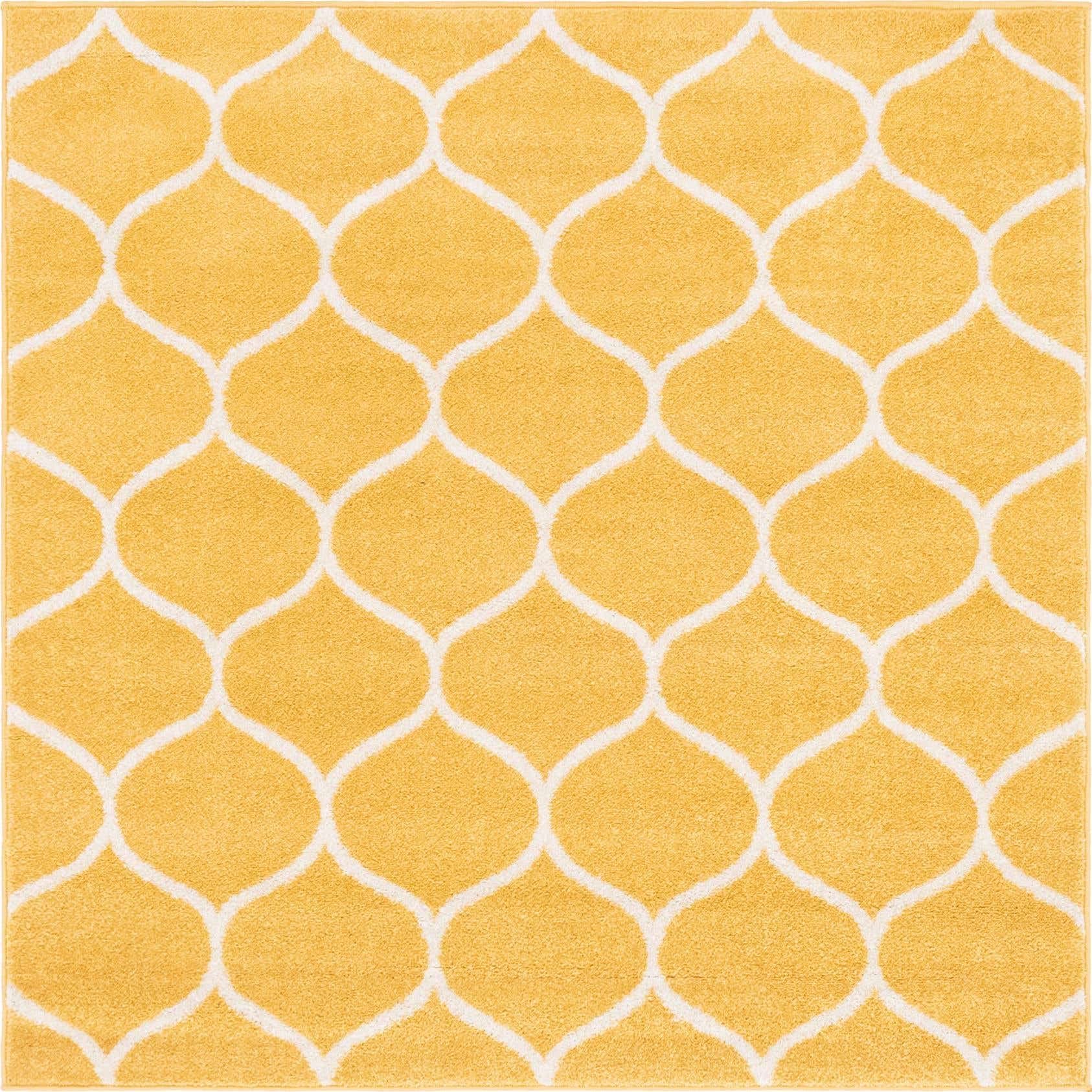Unique Loom Trellis Frieze Collection Area Rug - Rounded (5' Square, Yellow/ Ivory)
