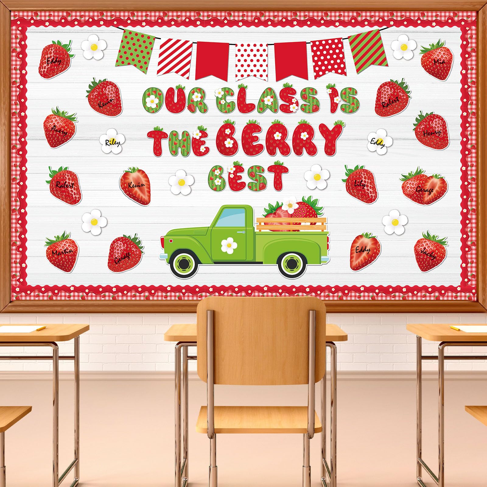 Strawberry Bulletin Board Decorations Set, Strawberry Red Plaid Flower Daisy Bulletin Boards Decoration Strawberry Decorations P