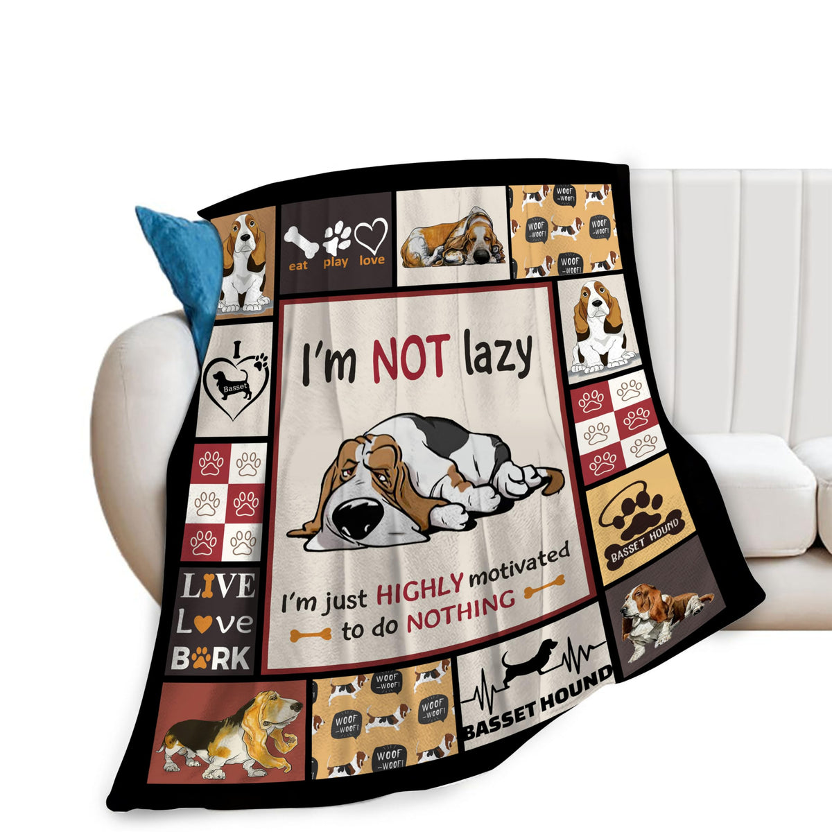 Dollffey Basset Hound Blanket Dog Decor Throw Blanket Super Warm Soft Plush Lightweight Fleece Flannel Cute Basset Hound Stuff B