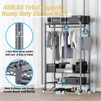 Homdox 3 Shelves Wire Shelving Clothing Rolling Rack Heavy Duty Commercial Grade Garment Rack With Wheels And Side Hooks (One Pa