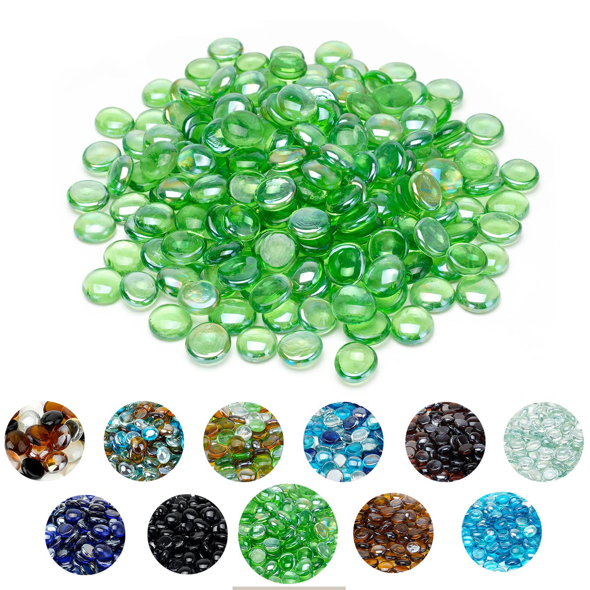 Skyflame 10-Pound Fire Glass Beads For Fire Pit Fireplace, 1/2-Inch Size Emerald Green Reflective Decorative Blended Fireglass D