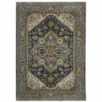 HomeRoots 508063 6 x 9 ft. Blue Taupe Gray Green Rust Tan Beige & Gold Oriental Power Loom Stain Resistant Rectangle Area Rug with Fringe