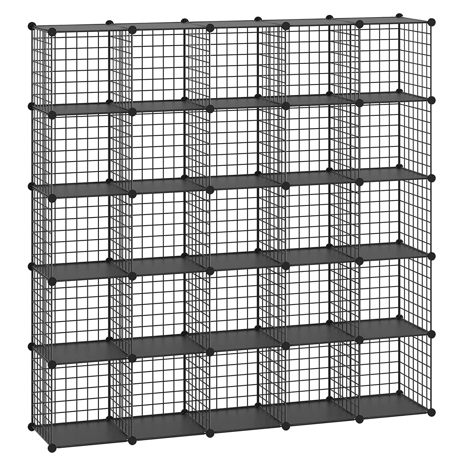 HUBSON Wire Cube Storage Organizer, 25-Cube Metal Grids Storage Shelf, Closet Cabinet, DIY Plastic Cube Bookcase Modular Closet 