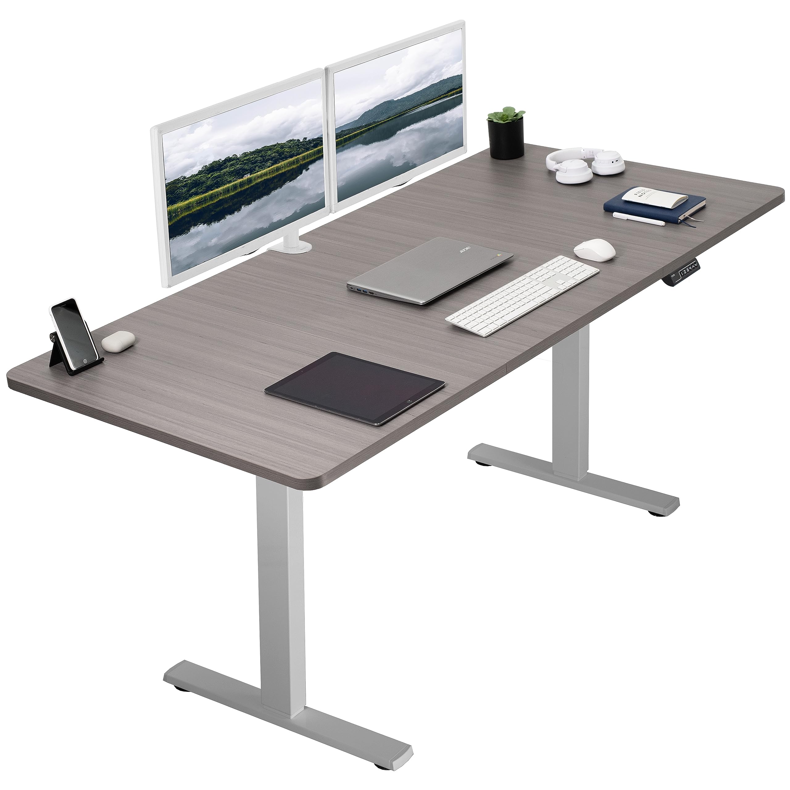 Vivo Electric 71 X 36 Inch Standing Desk Workstation, Memory Controller Height Adjustment, 1B Series, Dark Gray Top Gray Frame, Desk-Kit-1G7G-36