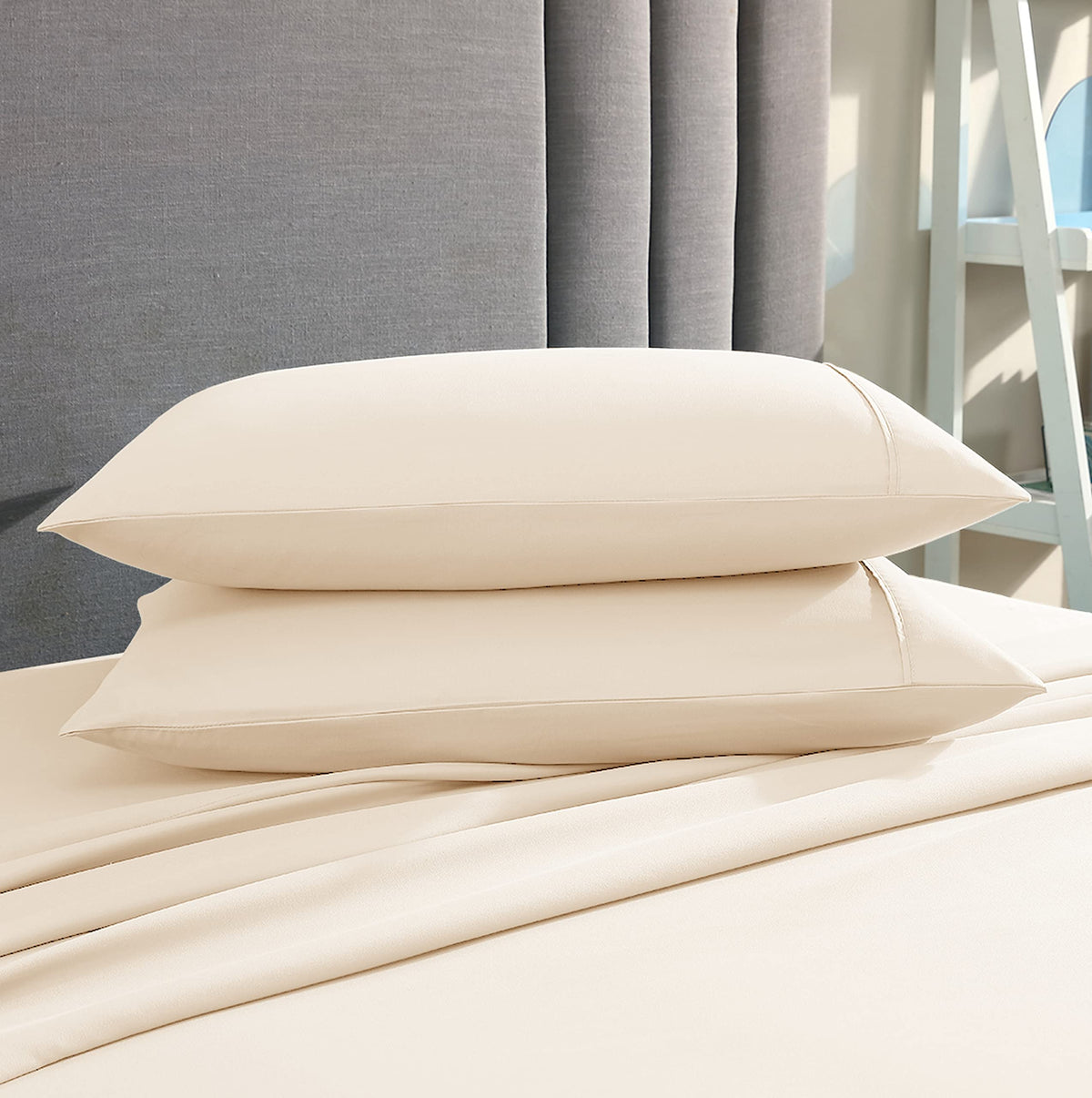 American Home Collection Pillow Case Set Of 2 Double Brushed Microfiber Soft & Easy Care Pillowcases (Ivory, Standard/Queen 20X3