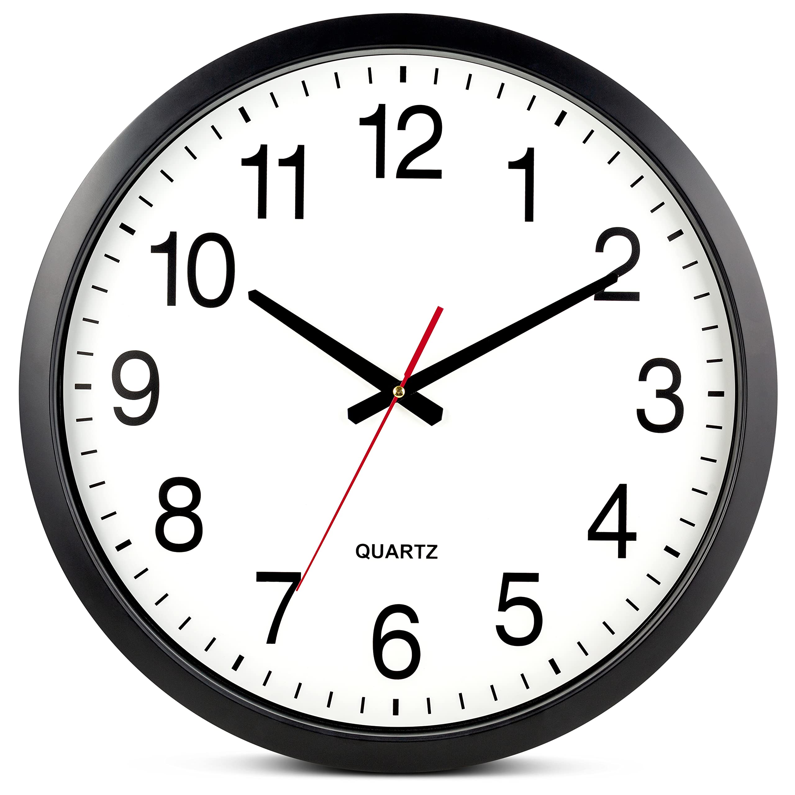 Bernhard Products Black Wall Clock Silent Non Ticking - XL 18 Inch Quality Quartz Battery Operated Round Easy to Read Home/Offic