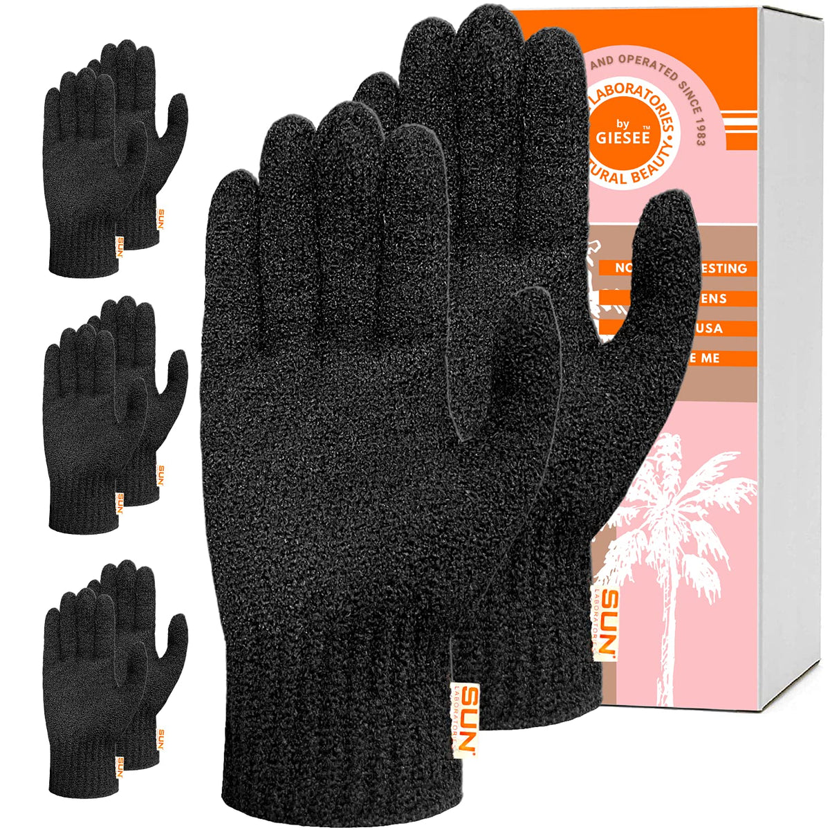 Sun Laboratories By Giesee Exfoliating Gloves 4 Pairs - Body Scrubber, Exfoliating Body Scrubber, Exfoliating Body Scrub, Self T