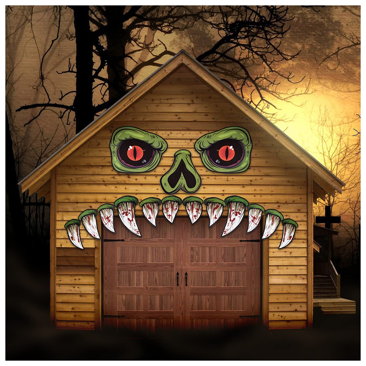 Ccinee Halloween Monster Face Outdoor Decoration,Large Eyes Fangs Nostril Garage Door Archway Entryway Trunk Decorations For Hal