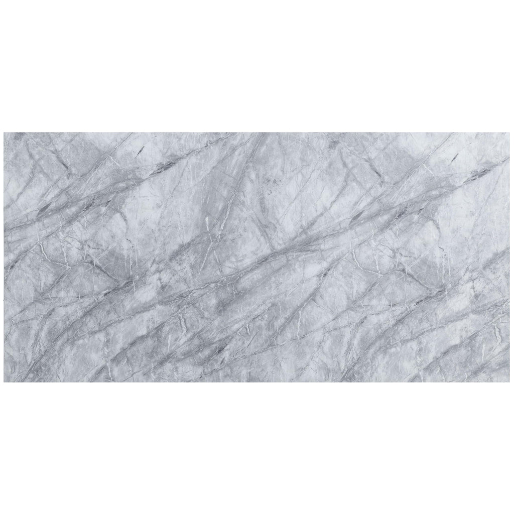 Acme Destry Dining Table in Faux Marble Top and Mirrored Silver