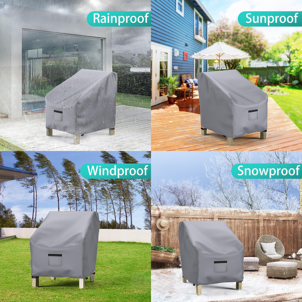Brosyda Patio Chair Covers For Outdoor Furniture Waterproof 2 Pack, Lawn Chair Covers Heavy Duty Patio Furniture Covers, Large Covers For Lounge Lawn Deep Seat 36' W X 37' D X 36' H-Gray