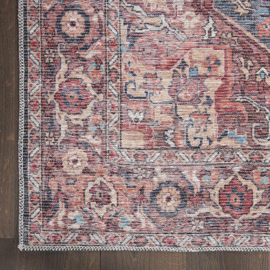 HomeRoots 522579 8 x 10 ft. Red Floral Power Loom Distressed Washable Rectangle Traditional Area Rug