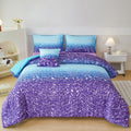Perfemet Blue Purple Girls Twin Comforter Set With Sheets, 6Pcs Glitter Tie Dye Rainbow Kids Girls Bedding Sets, Sparkle Gradien