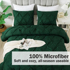 Andency California King Comforter Set Dark Green (104X96Inch), Pinch Pleat Cal King Comforter Set 3 Pieces, Oversized King Pintuck Bed Comforter, Microfiber Down Alternative Comforter Bedding Set