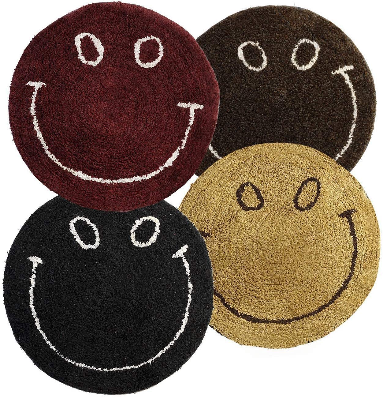 SPA FURNISHING Smiley Print Cotton Door/Foot/Bath Mat (21x21 Inch, Multicolour) (Pack of 4, 16x24)
